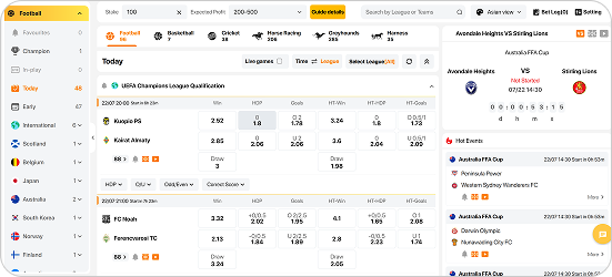 Match Winner Over Under Handicaps and so on -