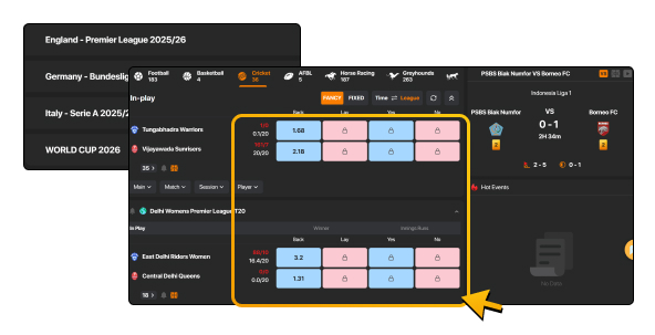 Odds and action lines at 96 home -