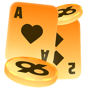 96in Poker - Ace of hearts and ace of spades playing cards with orange poker chips, symbolizing casino gambling.
