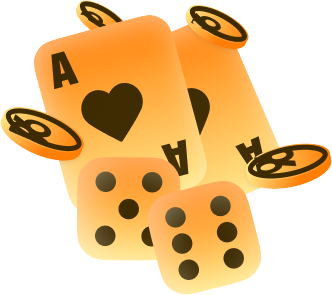 Joins96 ANDAR BAHAR - Orange dice and a playing card showing an Ace of hearts, with gold coins scattered around, conveying a casino/gambling theme.