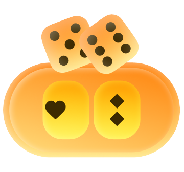 Joins96 BACCARAT - Orange jack-o'-lantern with glowing yellow windows showing a heart and a diamond, topped by two dice.