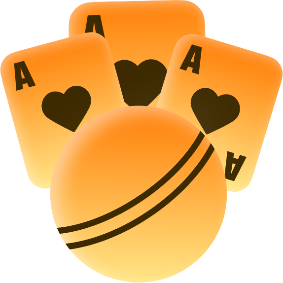 Predictions and Betting Tips - Three Ace of Hearts cards fanned behind a yellow-orange cricket ball for a sports-card theme image