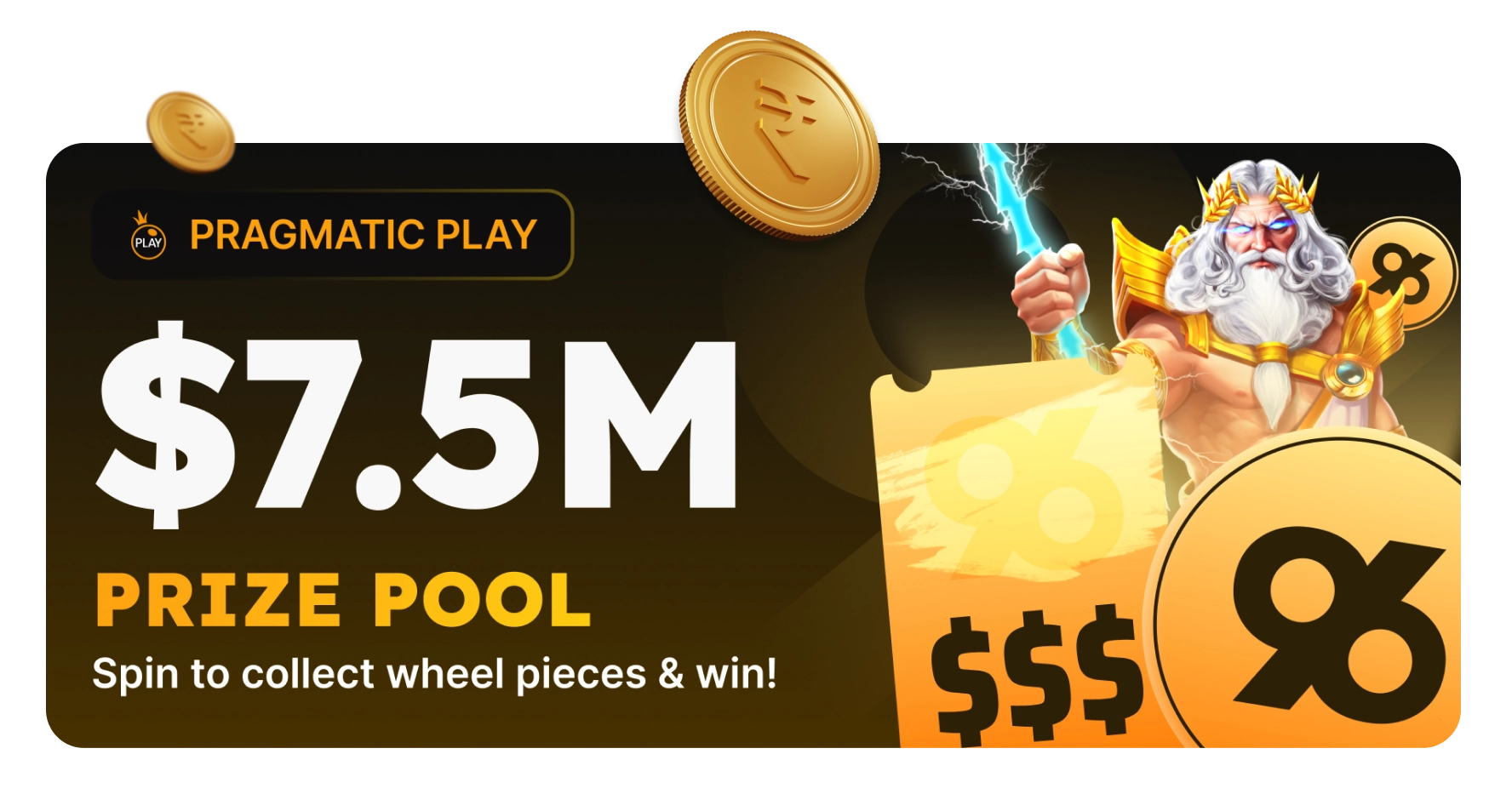 17_96in-com-Gambling-Section-bae3d8 1 - Promotional banner for Pragmatic Play offering a .5M prize pool; spin to collect wheel pieces and win, with coins and a heroic figure.