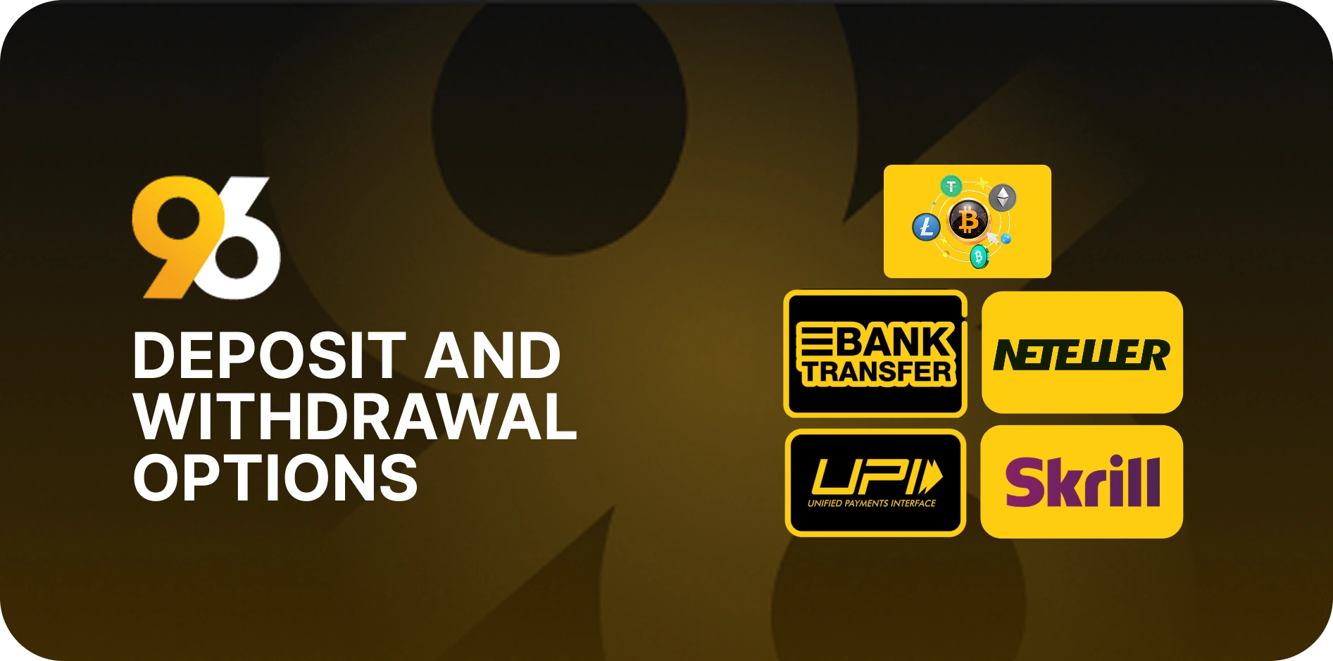 19_DEPOSIT-AND-WITHDRAWAL-be2e34 1 - Banner announcing deposit and withdrawal options with 93 logo and icons for Bank Transfer, Neteller, UPI, Skrill and a crypto graphic on the right.